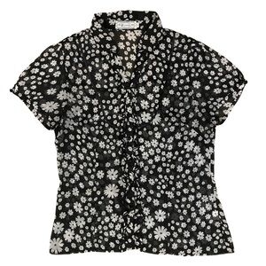 VINTAGE Collared Shirt  • Black & White Floral • US Medium